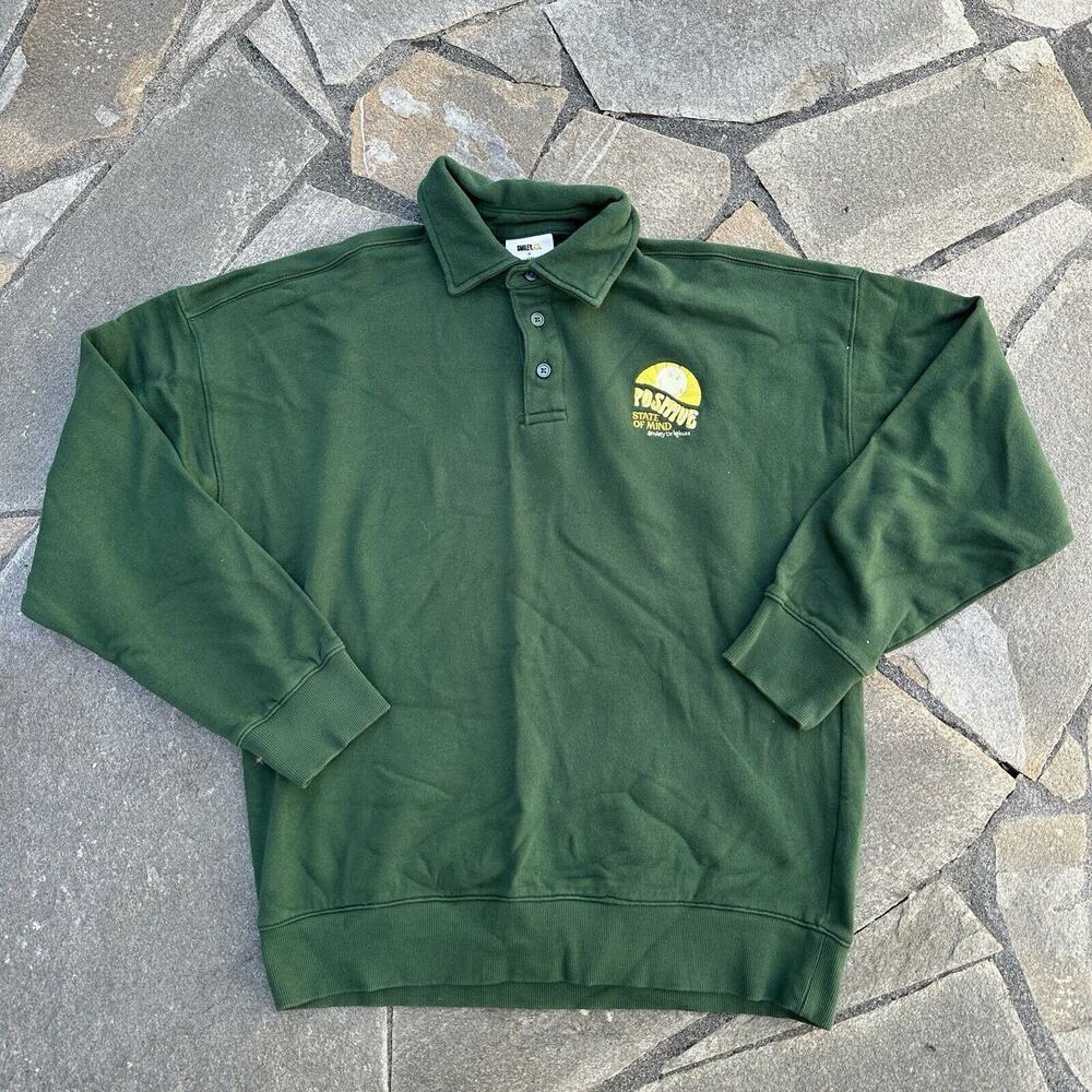 H&M x Smiley Sweatshirt Mens Medium Green Positive State of Mind Collared